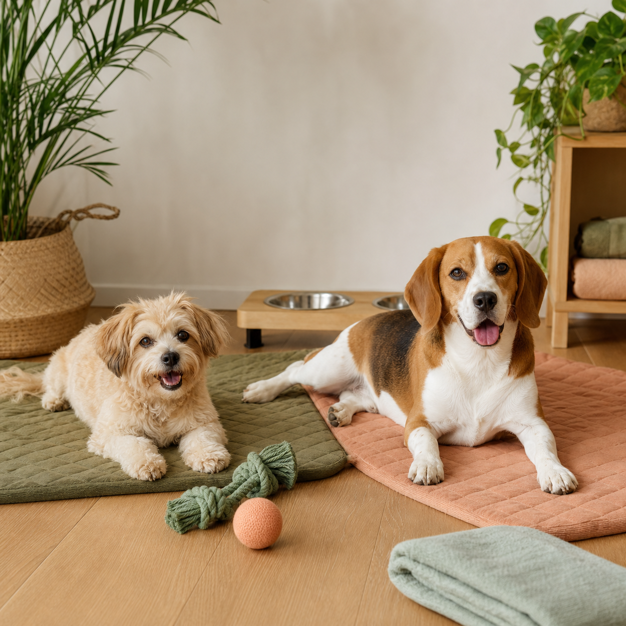 Chiens qui jouent dans un espace calme