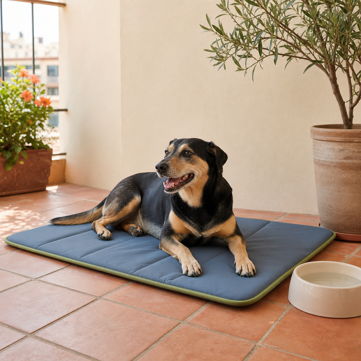 Tapis rafraîchissant pour chien sur le balcon